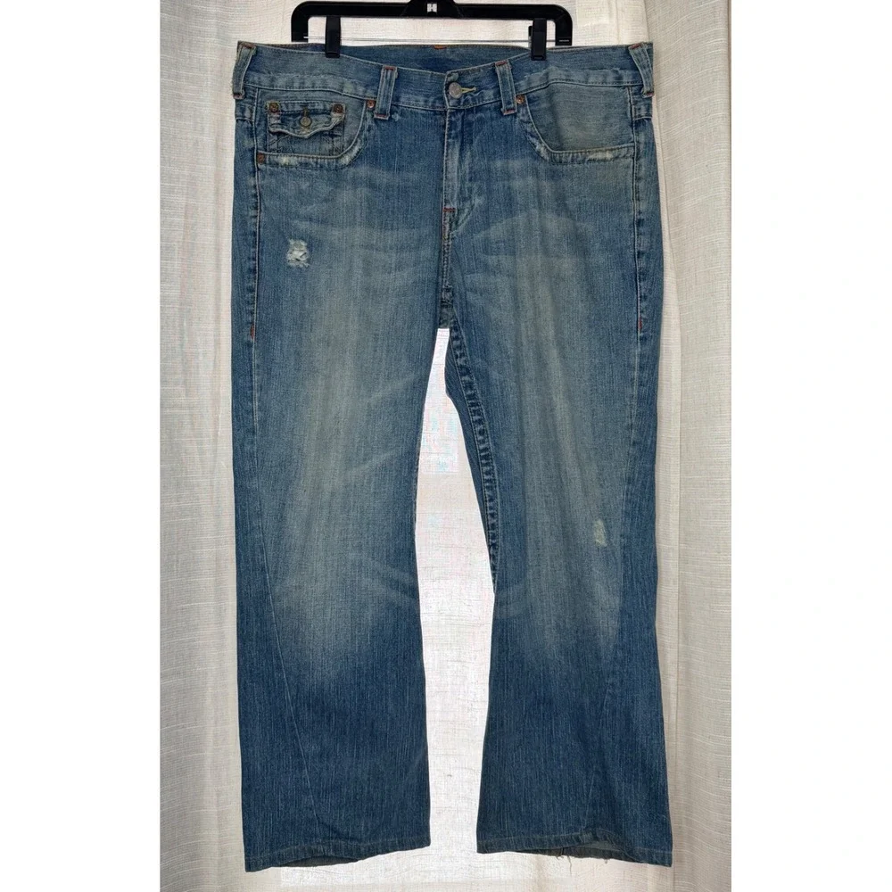Y2K Vintage True Religion Joey Samurai Graphic Jeans Blue Distressed  Mens 40x30